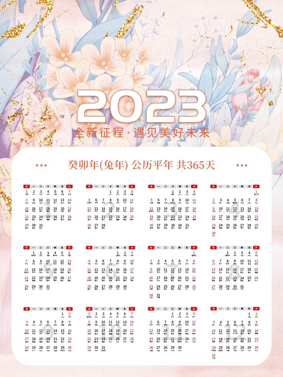 2023兔年癸卯年新年公司企业日历挂历年历模板海报PSD设计素材【004】